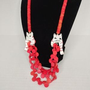 Wooden bead cat necklace